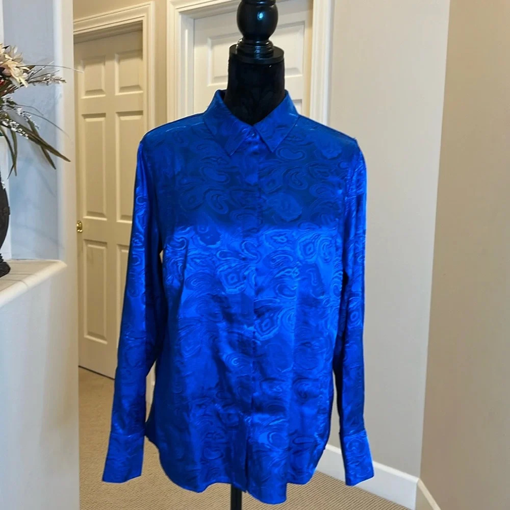 Joan Rivers Royal Blue Long Sleeve Blouse‎ Size Small